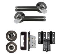 UAP Limited Uap Enterprise Internal Door Handles Bathroom Pack With 65mm Lock Hinges Escutcheon Polished Chrome/black