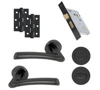 UAP Limited Uap Lincoln Black Bathroom Door Handle Set - Lever On Rose With Lock & Hinges