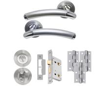 UAP Limited Uap Lincoln Internal Door Handles Bathroom Pack With 65mm Lock Hinges Escutcheon Polished/satin Chrome