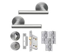 UAP Limited Uap Lynx Internal Door Handles Bathroom Pack With 65mm Lock Hinges Escutcheon Satin Chrome Polished