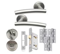UAP Limited Uap Scafell Internal Door Handles Bathroom Pack With 65mm Lock Hinges Escutcheon Satin Stainless
