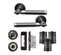 UAP Limited Uap Turquoise Internal Door Handles Bathroom Pack With 65mm Lock Hinges Escutcheon Polished Chrome/black