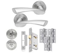 UAP Limited Uap Zeta Internal Door Handles Bathroom Pack With 65mm Lock Hinges Escutcheon Satin Chrome Polished