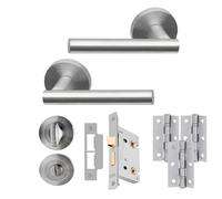 UAP Lynx Internal Door Handles Bathroom Pack with Lock, Hinges, and Escutcheon Satin Chrome Polished, 75mm