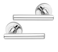 UAP Lynx Internal Door Handles On Round Rose, Dual Finish Satin and Polished Chrome Lift & Lock Lever Handles for Interior Wooden Doors, Keyless Pair