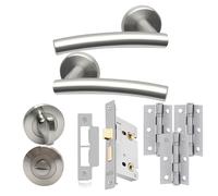 UAP Scafell Internal Door Handle Bathroom Pack, Satin Stainless, with Lock, Hinges and Escutcheon, 65mm