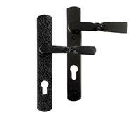 UAP Traditional Black Cast Iron External Door Handles Pair 92mm Centres 243mm Backplate Euro Lock