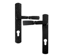 UAP Traditional Black Cast Iron External Door Handles Pair 92mm Centres f219mm Backplate Euro Lock