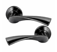 UAP Truro Internal Door Handles On Round Rose, Metal Grey Lift & Lock Lever Handles for Interior Wooden Doors, Keyless Pair