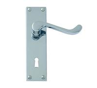 UAP Victorian Scroll Door Handles Internal with Lock - Heavy-Duty Lever Handle Set for Wooden Doors - Classic Door Lock Furniture with Key Security - Bathroom & Bedroom Hardware (Chrome Plated)