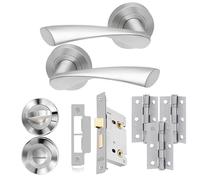 UAP Zeta Internal Door Handle Bathroom Pack, Satin Chrome Polished, with Lock, Hinges and Escutcheon, 75mm