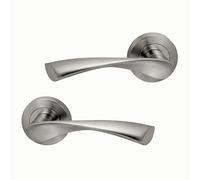 UAP Zeta Internal Door Handles On Round Rose, Satin Nickel Lever Handles for Interior Wooden Doors, Keyless Pair