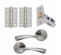 UAP Zeta Lever on Rose Internal Door Handles Pair Latch Pack with Hinges and Tubular Latch Satin Nickel Polish