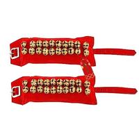 UAPAN 2 line Brass Ghungroo Ankle Bells Velvet Red Pad for Classical,Baratnatyam,Odissi,Kathak Dance with Adjustable Strap (Valvet, Belt)