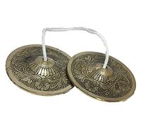 Uapan MetalCraft Brass Designer Manjira Manjeera for Handmade Percussion Instrument, Hand Cymbals - Indian Musical Instrument Brass Pooja Bell (Gold, Pack of 2) (Big Size)