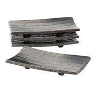 Uaral Sushi Plate Set Japanese Sushi Dishes Stoneware Rectangle Plates Sushi Serving Plate 4Pcs (8.5inch Midnight Blue)