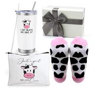 UAREHIBY Cow Themed Gifts: Cute Cow Print 20 OZ Wine Tumbler and Socks Gift Set