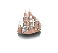 Uarein 10Pcs Chunky Stacked Open Knuckle Rings Set for Women,Vintage Geometric Hollow Statement Midi Finger Rings,Trendy Party Banquet Jewelry Accessories Gift, L, Metal, No Gemstone