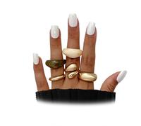 Uarein 5Pcs Chunky Gold Knuckle Ring Set for Women,Vintage Stackable Aesthetic Geometric Dome Midi Finger Ring,Statement Anniversary Jewelry Accessories Gift, L, Alloy Steel, No Gemstone
