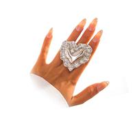 Uarein Exaggerated Large Heart Ring for Women Chunky Gold Puffy Love Heart Statement Rings Aesthetic Pleated Polished Ring Party Valentine's Day Jewelry Gift, 0.66 inches x 1.77 inches, Alloy Steel