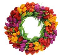 U'Artlines 20Inch Tulip Wreath for Front Door, Spring Summer Silk Wreath with Green Leaves Artificial Tulip Flower Wreaths for All Seasons Window Wall Wedding Valentines Day Decor