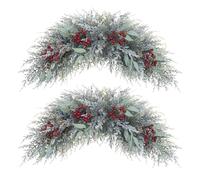 U'Artlines 2PCS Christmas Swag for Front Door, 27.5" Frost White Artificial Decorative Swag with Red Berry, Pine Cone, Berries for Window Wall Fireplace Mantle Home Holiday Xmas Decor Swag