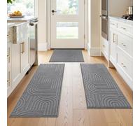 U'Artlines Kitchen Rugs and Mats Set of 3, Non Skid Washable Grey Geometric Kitchen Mats for Floor, Absorbent and Stain Resistant Floor Mat for Laundry, Sink Decor 20x32+20x48+20x59