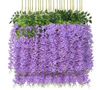 U'Artlines Pack of 24 110cm / Artificial Wisteria Vine Ratta Garland Hanging Silk Flower Rope Home Party Wedding Decor Extra Long and Thick Purple (24, Thick Purple)