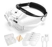 Uarzt Head Mount Magnifier with LED Light, Rechargeable Headband Magnifier, Head-Mounted Magnifying Glass with 6 Detachable Lens, Handsfree Magnifying Glasses for Jewelers loupe, Crafts, Repair
