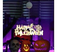 Uaste Halloween Neon Window Lights - Happy Halloween Decorations with Suction Cup - Battery Operated Hanging Lights for Home Party Outdoor Decor - Create a Haunting Atmosphere(Yellow)