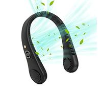 Uaste Portable Neck Fan, LED Digital Display USB Charging, 360° Wearable Fan - 5 Wind Speeds, No Hair Twisting, No Leaf Design - Perfect Outdoor Neck Sloan Necklace Fan (Premium, Black) (MAC-707)
