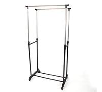 UATARU Extendable Double Clothes Rail, Metal Garment Rack with Shoe Storage Shelves, Clothes Racks on Wheels for Home Bedroom