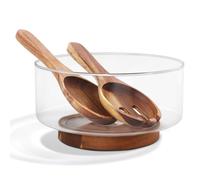 Uaugulft Large Glass Salad Bowl Set with Serving Utensils - 10 Inch Glass Mixing Bowls & Serving Tray, Perfect for Entertaining, Hosting Essentials for Home Kitchen