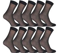Uaussi 10 Pairs Mens Ultra Thin Dress Socks Silk Sheer Business Socks Soft Nylon Work Trouser Sox Mid Calf, Plain Black, One Size