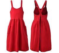Uaussi Cotton Linen Apron Cross Back Work Apron for Women with Pockets Pinafore Dress X Cross Halter Apron for Chef Gardening, Red, One Size