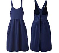 Uaussi Cotton Linen Apron Cross Back Work Apron for Women with Pockets Pinafore Dress X Cross Halter Apron for Chef Gardening, Navy Blue, One Size