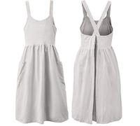 Uaussi Cotton Linen Apron Cross Back Work Apron for Women with Pockets Pinafore Dress X Cross Halter Apron for Chef Gardening, White, One Size
