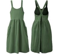 Uaussi Cotton Linen Apron Cross Back Work Apron for Women with Pockets Pinafore Dress X Cross Halter Apron for Chef Gardening, Green, One Size