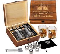 Uauxpe Whiskey Glass Gift Set, Whisky Gift Set, 8 Reusable Whiskey Chilling Stones, 2 Glasses, Handmade Wooden Box, Whiskey Glasses Set of 2, Gift for Men, Dad, Husband, Birthdays, Whiskey Lovers