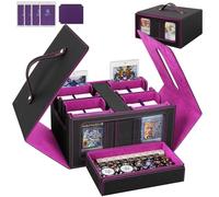UAUZA Card Deck Box for MTG with Commander Display, 5 in 1 Card Storage Box Fits 400+ Double-sleeved Cards, Deck Case for TCG Sports Cards with Dividers, Dice Tray, Magnetic Card Holders, Black Purple
