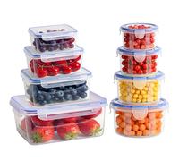 UAVAUI Food Storage Containers, 8 Pcs Plastic Food Containers with Lids, Leak Proof Pantry & Kitchen Containers, Leak-Proof, Stackable, Reusable (4 Circles + 4 Rectangles)