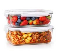 UAVAUI Glass Containers with Lids, 2 Packs Reusable Glass Meal Prep Containers, Leak Proof, Airtight Lunch Bento Boxes for Microwave, Oven, Freezer and Dishwasher Safe, BPA-Free (1040ML)