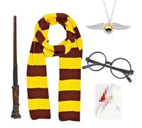 UAVAUI Wizard Costume Set, 6 PCS Cosplay Accessories Magic Wand and Glasses Knitted Scarf, Wizard Necklace for Wizard Cosplay Fancy Dress Outfit Accessories for School Event World Book Day