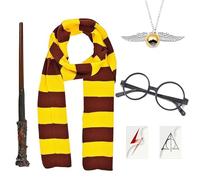 UAVAUI Wizard Costume Set, 6 PCS Cosplay Accessories Wizard Magic Wand and Glasses Knitted Scarf, Wizard Necklace for Wizard Cosplay Fancy Dress Outfit Accessories for School Event World Book Day