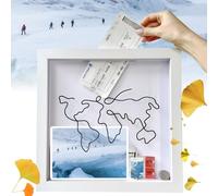 UAZEO Large Size 20 CM Adventure Archive Box Frames, White Travel Memory Boxes for Various Types Keepsake Ticket Collection, Wood Frame Travel Memory Box for Ticket Shadow Box (20cm)