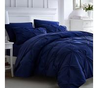 Ubauba 7pc Dark Blue King Comforter Set with Sheets, 7 Piece Pinch Pleating Bed in a Bag Royal Blue Bedding Comforters & Sets, Soft Fluffy Pintuck Bed Set (Navy,King)