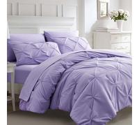 Ubauba 7pc King Size Comforter Set with Sheets, All Season Pintuck 7 Piece Bedding Sets Light Purple, Pinch Pleating Bed in a Bag Set with Comforters (Lavender,King)