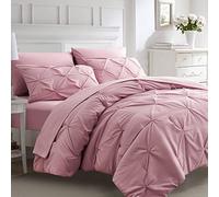 Ubauba 7pc Pink Queen Comforter Set, Pintuck Bed in a Bag Blush Bed Set with Comforters and Sheets 7 Piece, All Season Pinched Bedding Sets for Women (Pink,Queen Size)