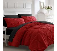Ubauba 7pc Queen Size Comforter Set with Sheets, Pintuck 7 Piece Bedding Comforters Bed in a Bag for All Season, Pinched Pleat Bed Set with Comforter (Red and Black,Queen)