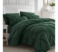 Ubauba Dark Green Comforter Set Queen-Pintuck Bed in a Bag 7 Piece All Season Bedding Set with Comforters, Sheets, Pillowcases & Shams,(Green,Queen)